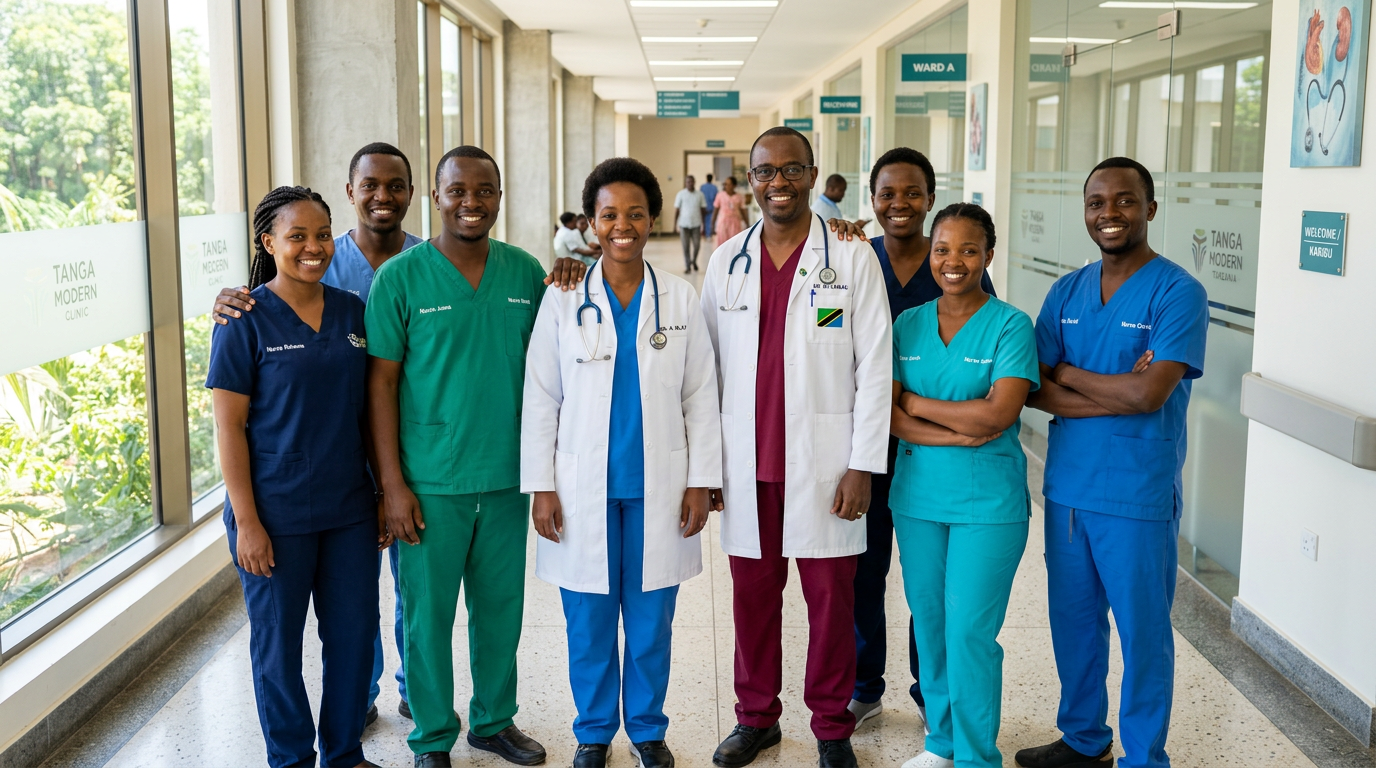 Smiling Tanzanian medical staff
