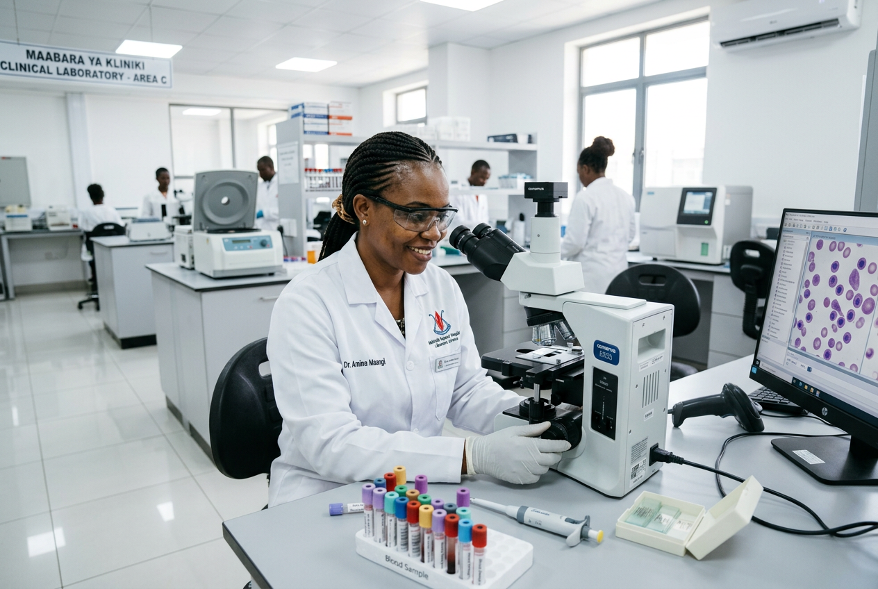 Lab technician using a microscope