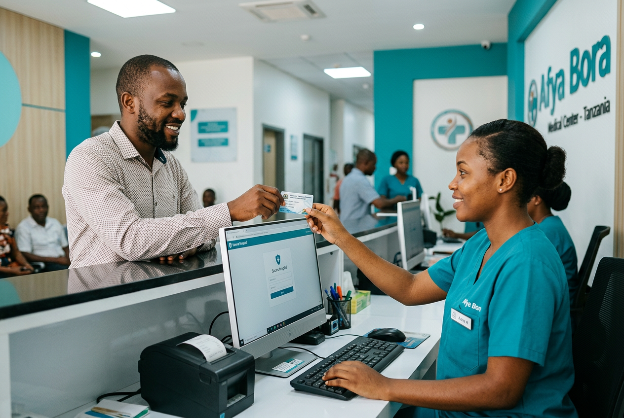 Patient presenting an insurance card at reception